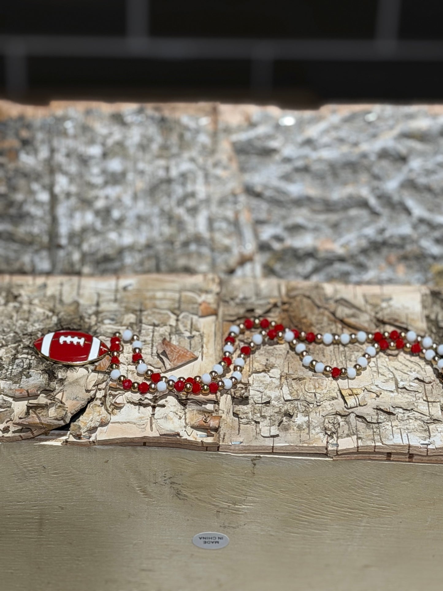 DMC Red and White Football Bead Necklace with Pendant