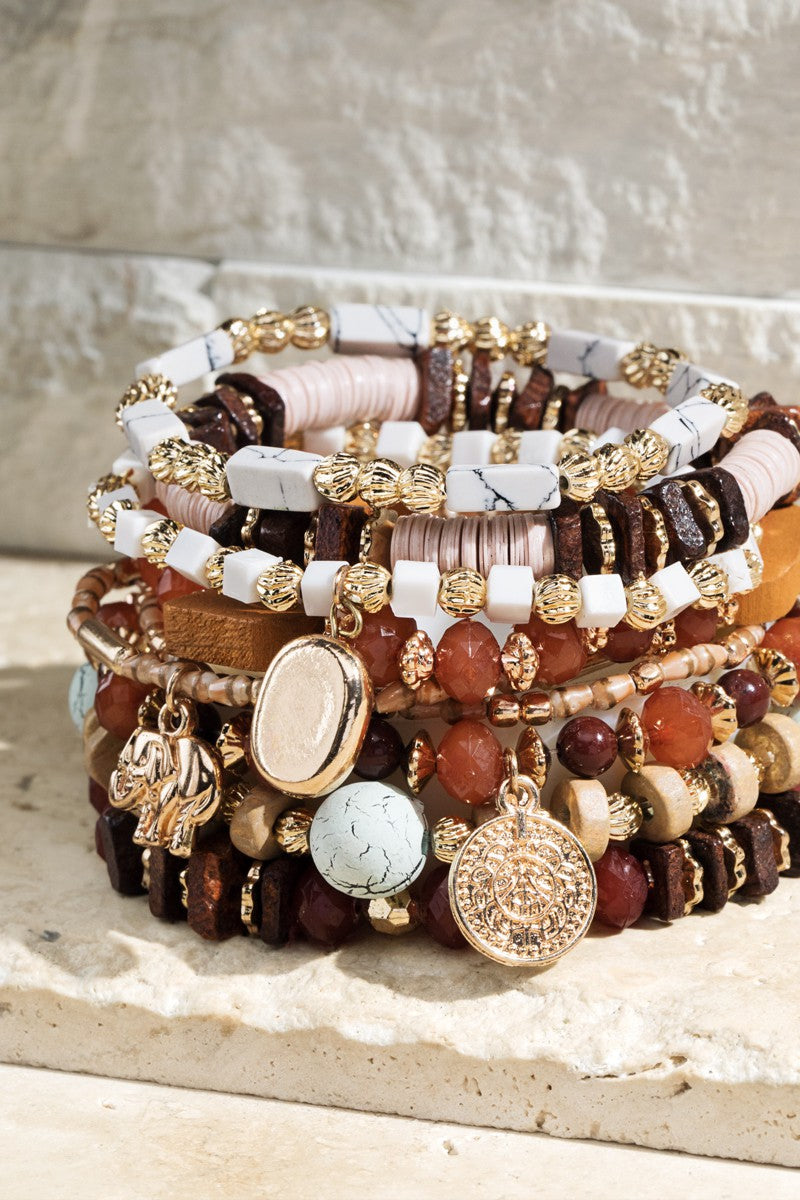 URBANISTA Layered Natural Stone Pink Sand Bracelet Stack