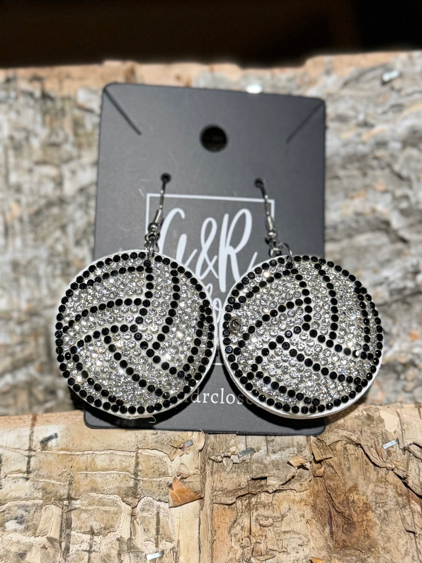 DMC Puffy Rhinestone Volleyball Earrings
