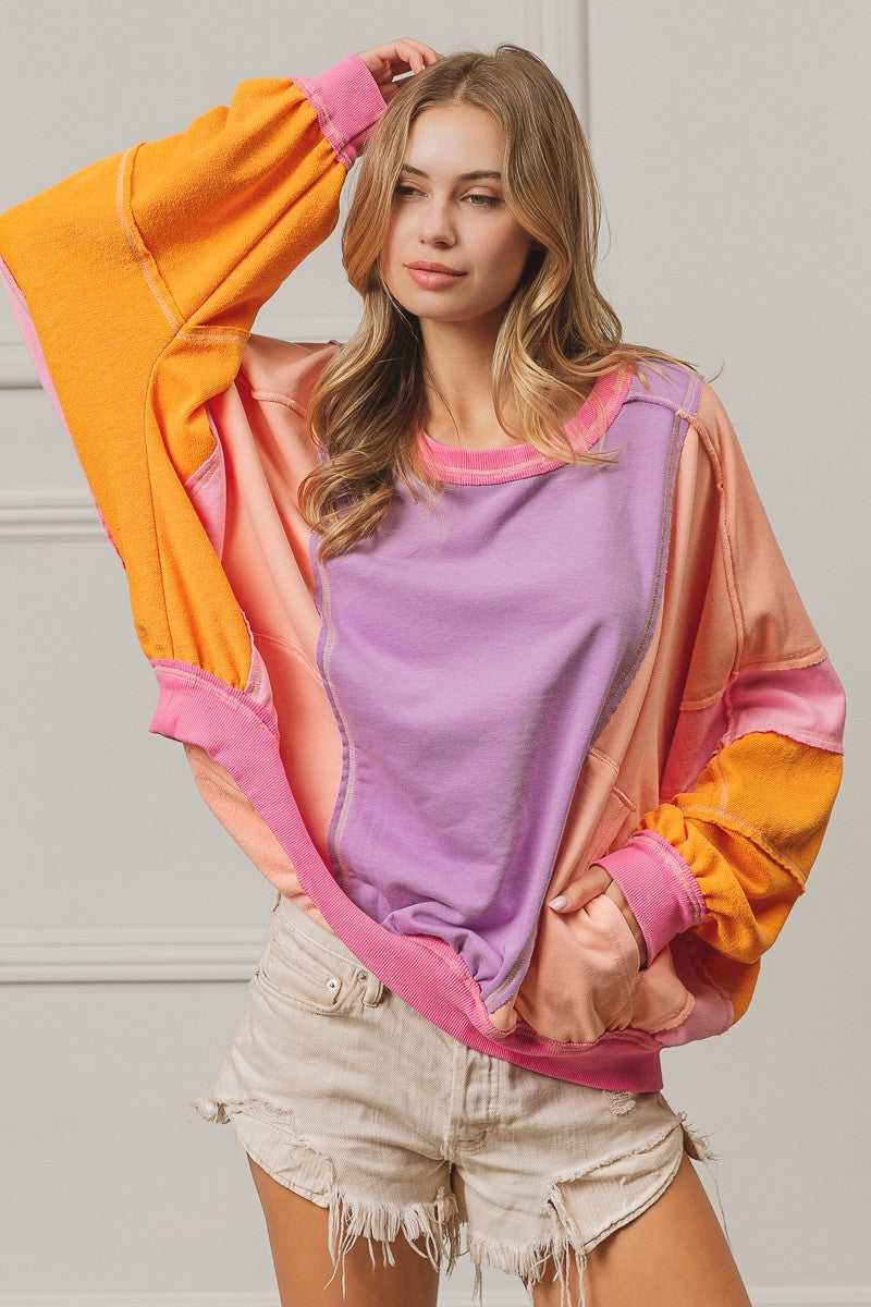 BIBI Raw Edge Vintage Washed Terry Pullover