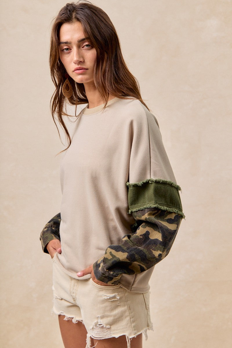BIBI French Terry Camo Top