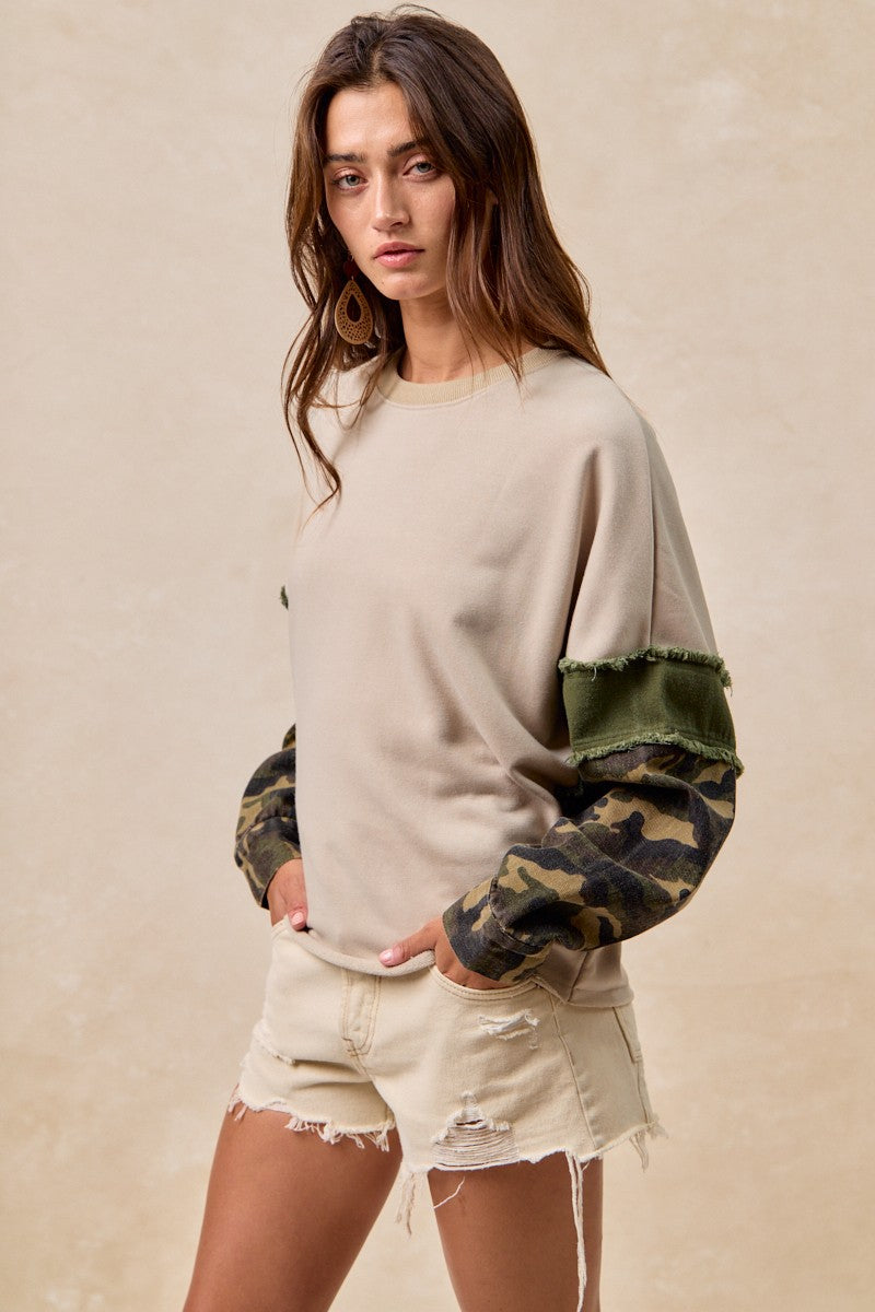 BIBI French Terry Camo Top