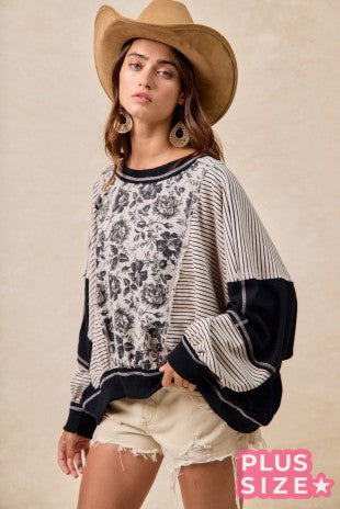 BIBI Rose Twill And Stripe Mix And Match Top