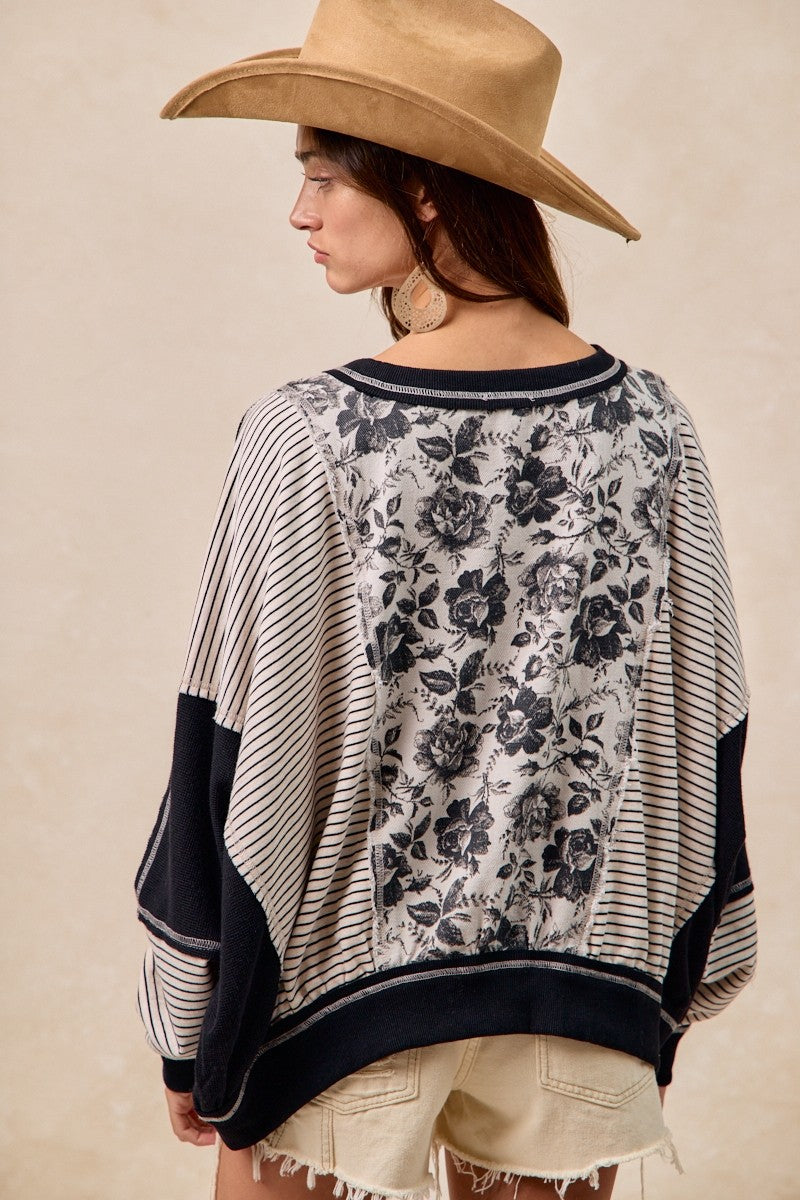 BIBI Rose Twill And Stripe Mix And Match Top