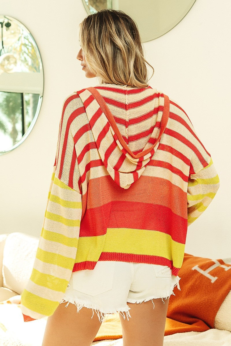 BIBI Striped Color Block Lightweight Sweater Hoodie