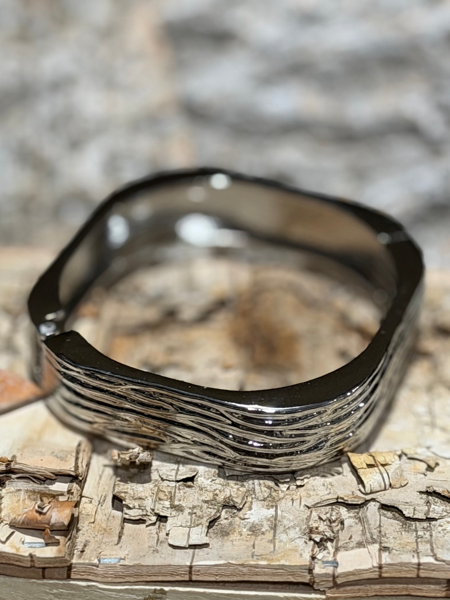 DMC Silver Square Textured Bangle