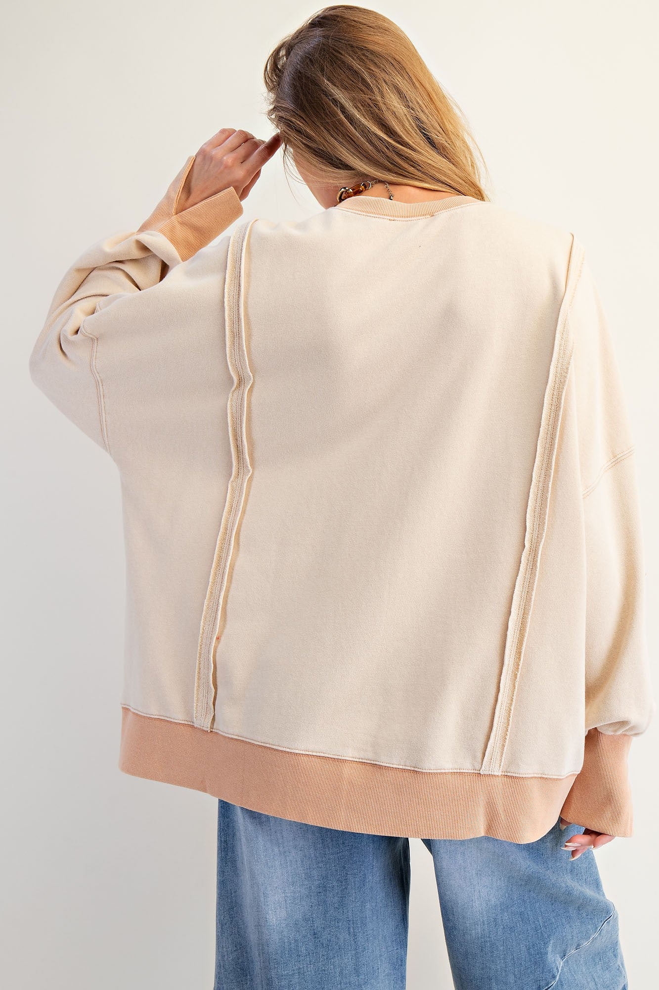 EASEL Plus Size-Oversized Washed Terry Pullover