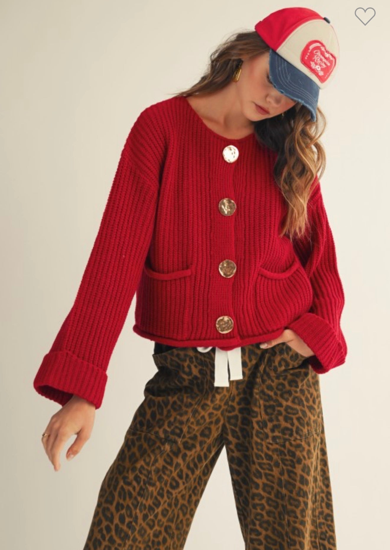 LOVLOV Vintage Gold Button Front Pocket Cardigan