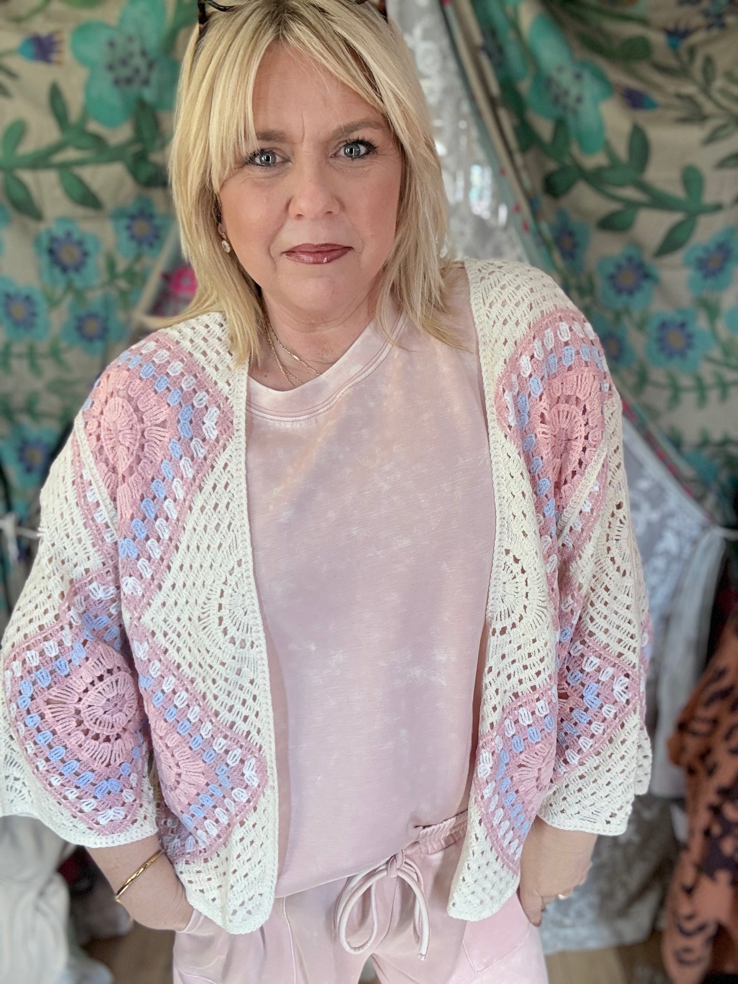 POL Granny Square Crochet Open Cardigan