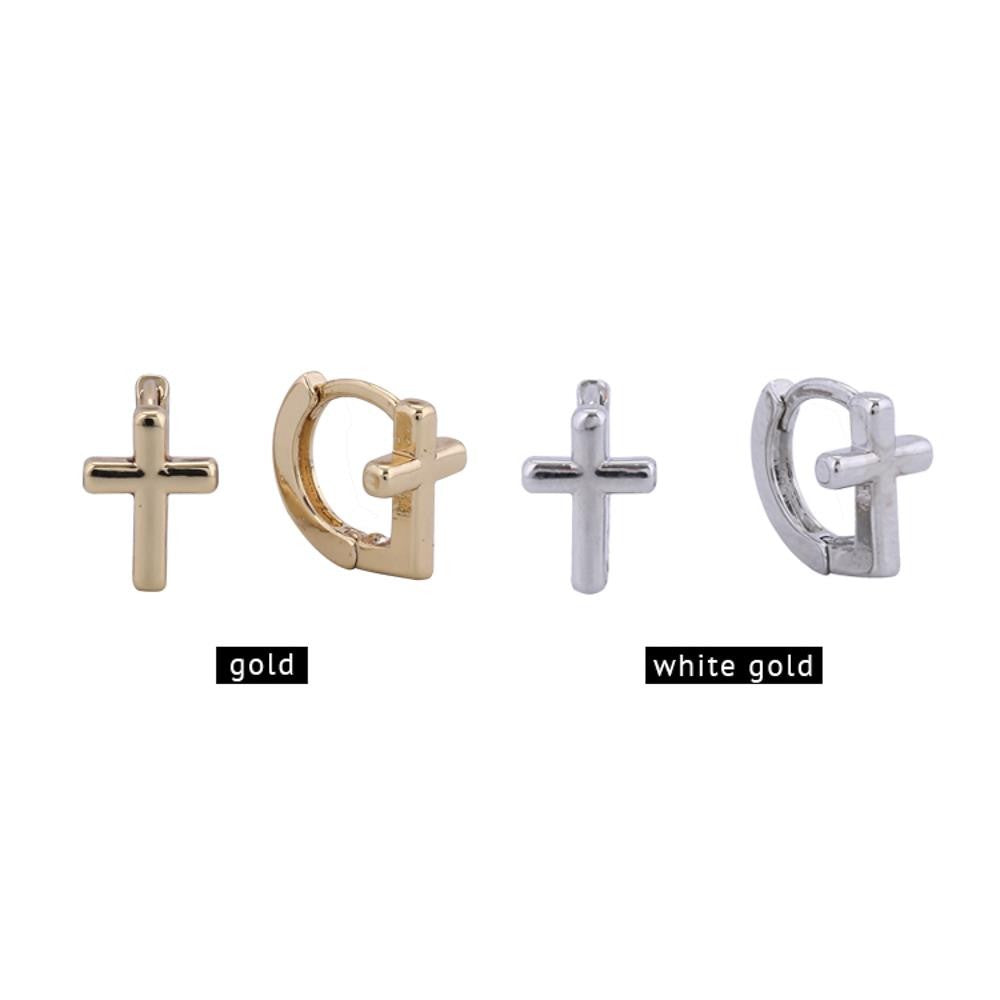 JOBERRY 14K Gold Dipped Angled Cross Huggie Earrings