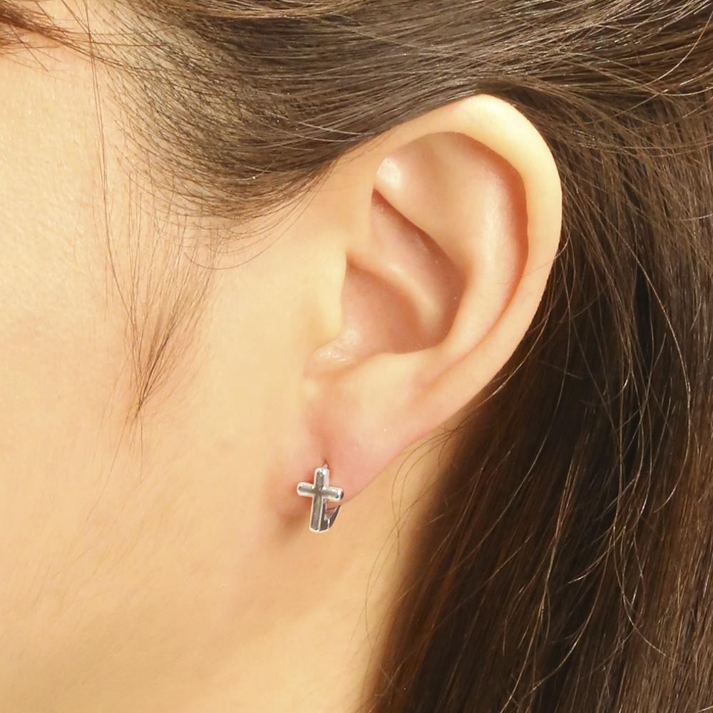 JOBERRY 14K Gold Dipped Angled Cross Huggie Earrings