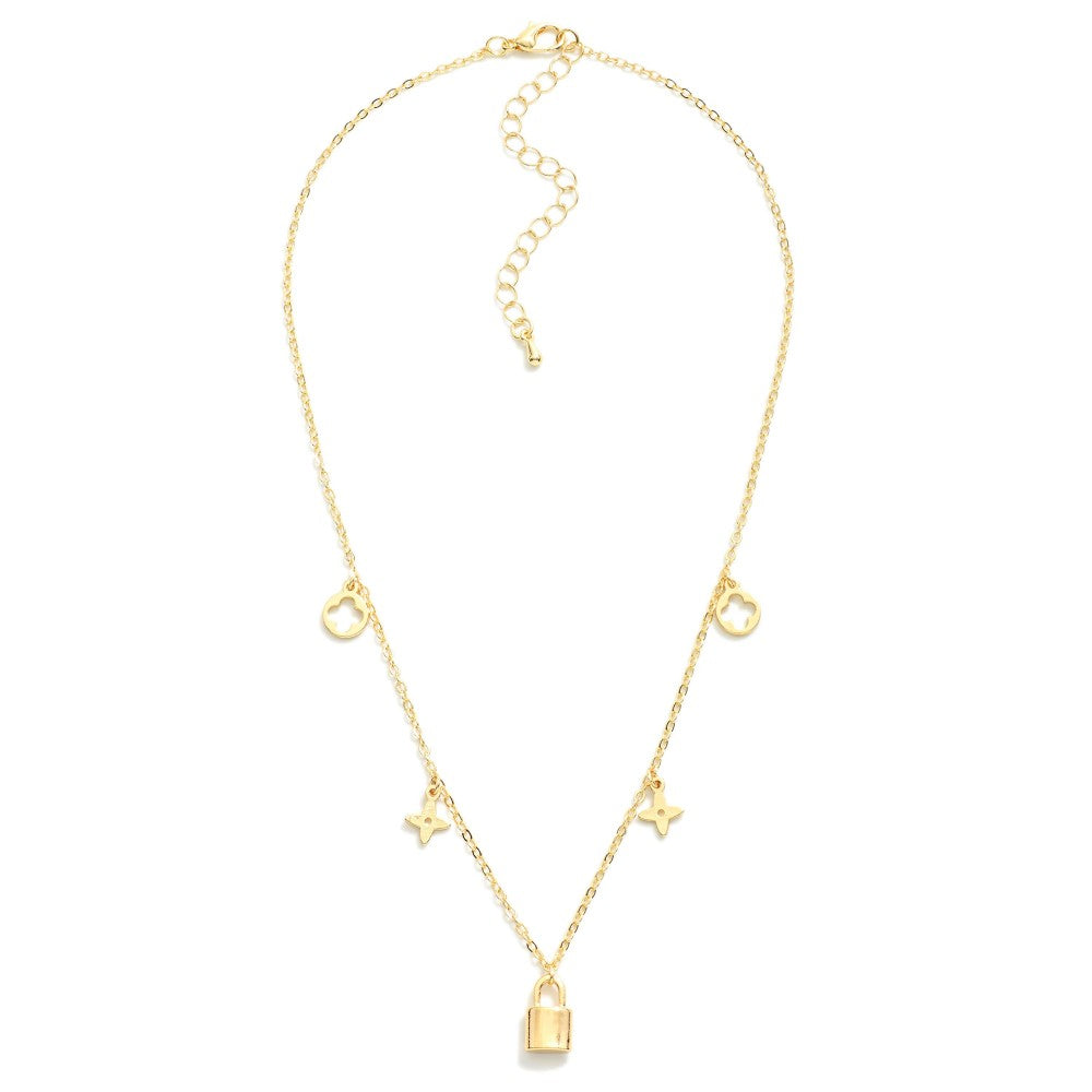JUDSON Lock & Clover Charm Necklace