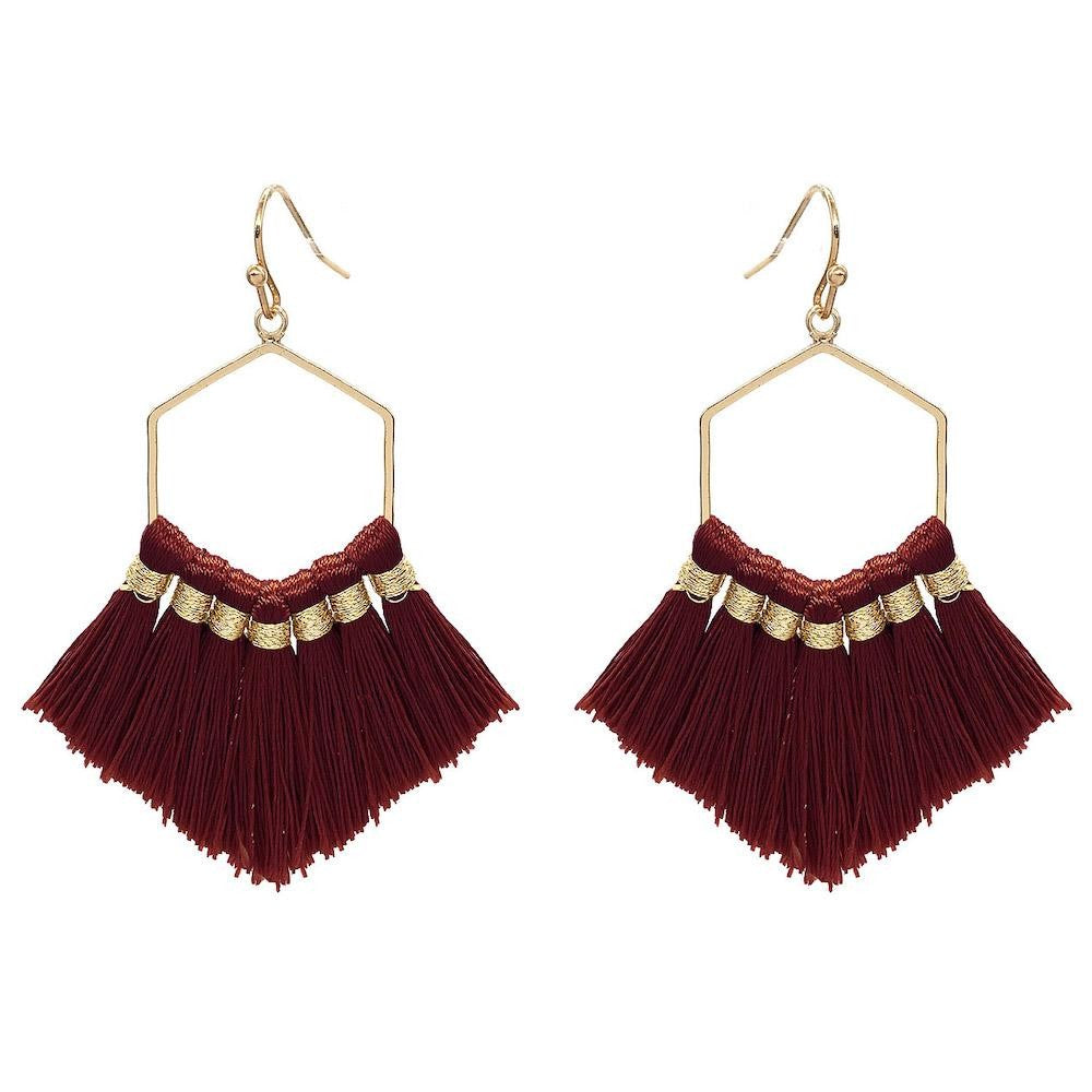 JUDSON Fringe Tassel Hexagon Drop Earrings