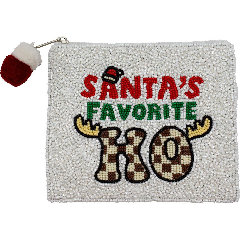 JUDSON Santa's Favorite Ho Seed Beaded Canvas Coin Purse