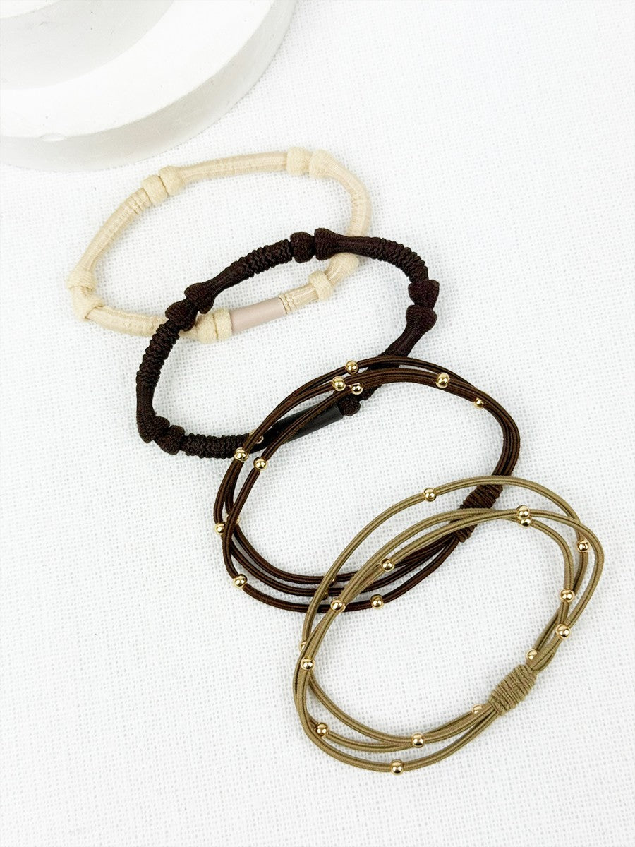 LOVE Boho Style Elastic Ponytail Hair Tie Set 4 PC