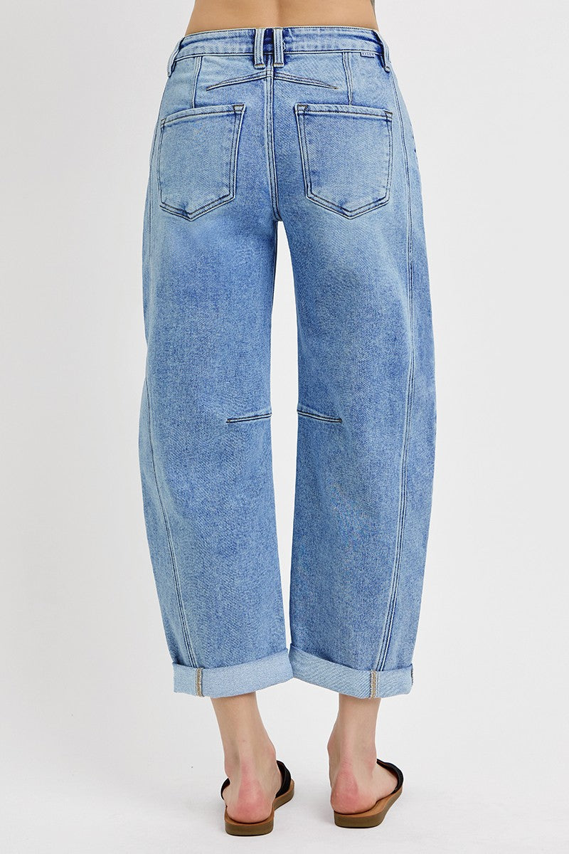 RISEN High Rise Boyfriend Cuffed Barrel Jeans Medium