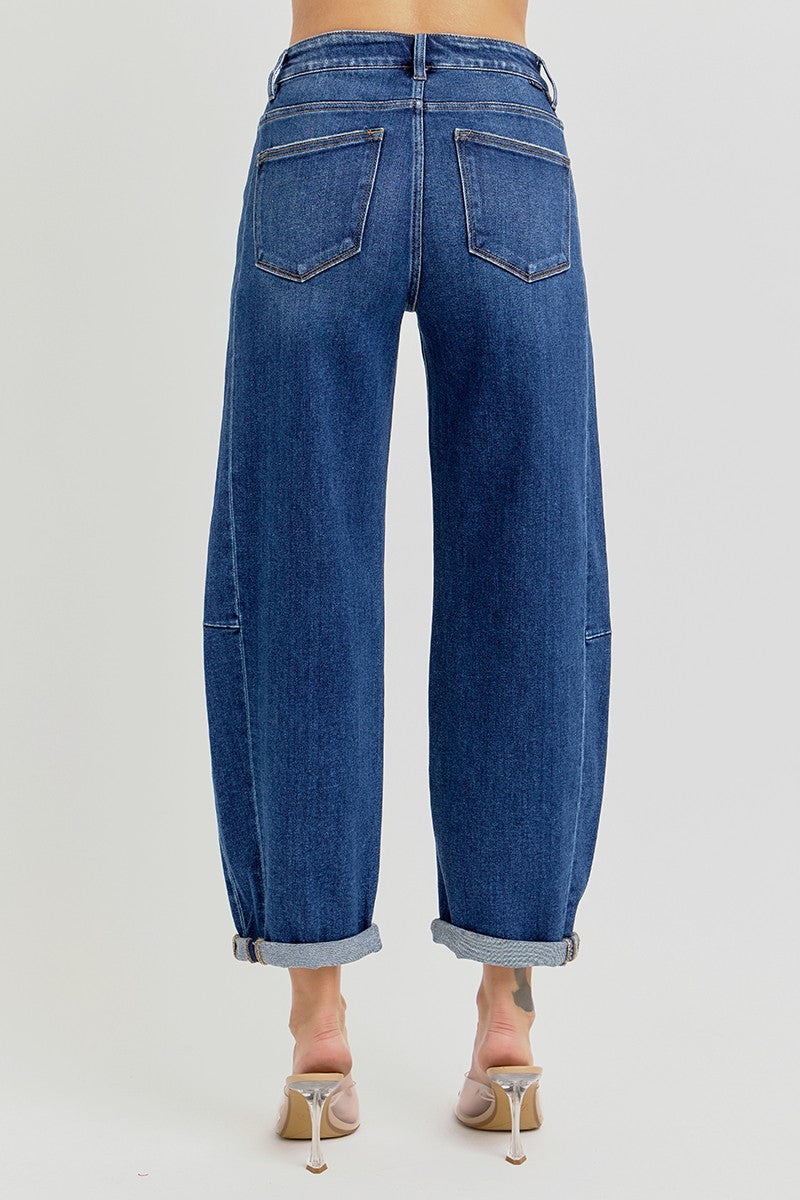 RISEN High Rise Barrel Jeans Dark