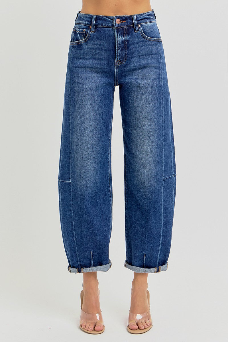 RISEN High Rise Barrel Jeans Dark