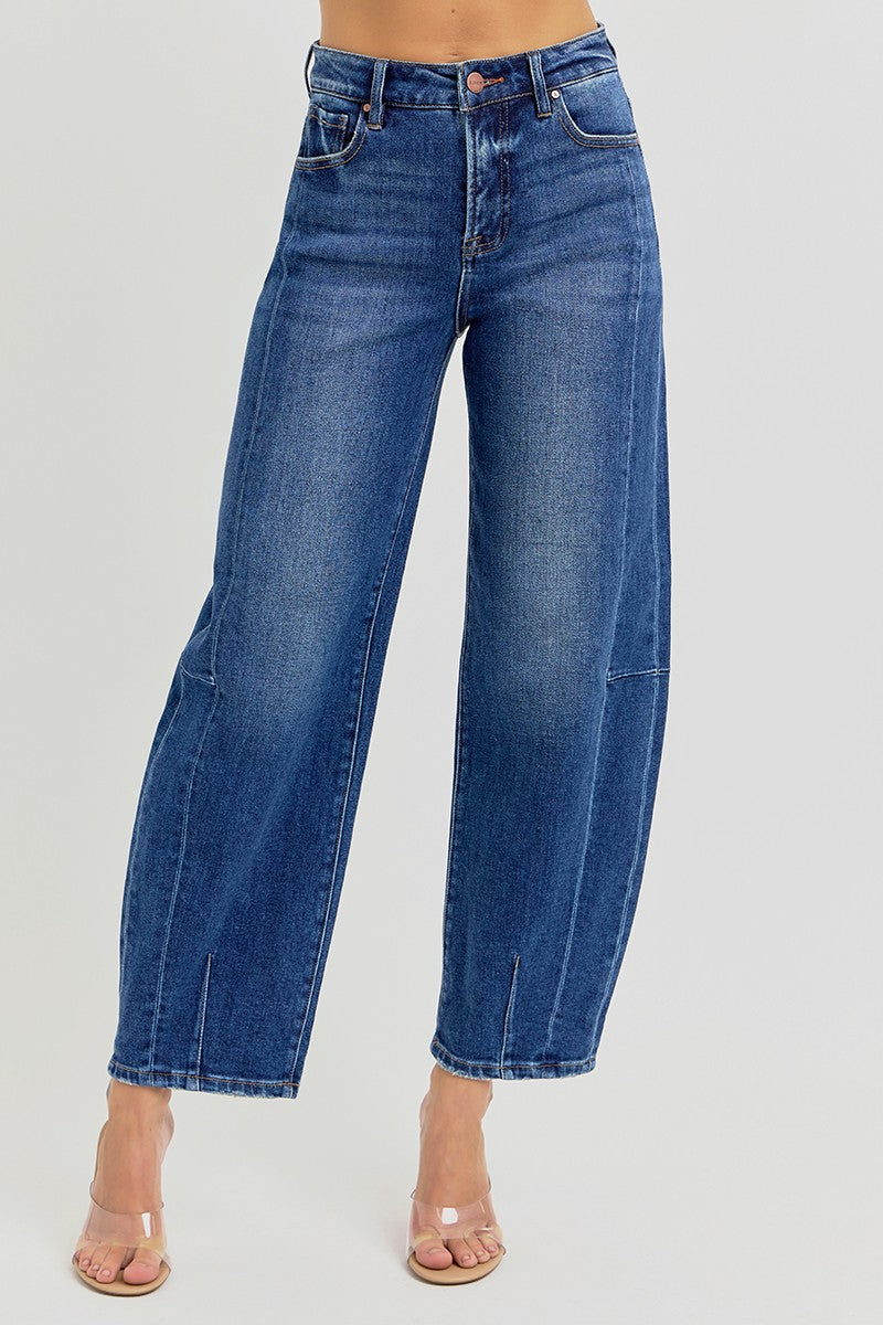RISEN High Rise Barrel Jeans Dark