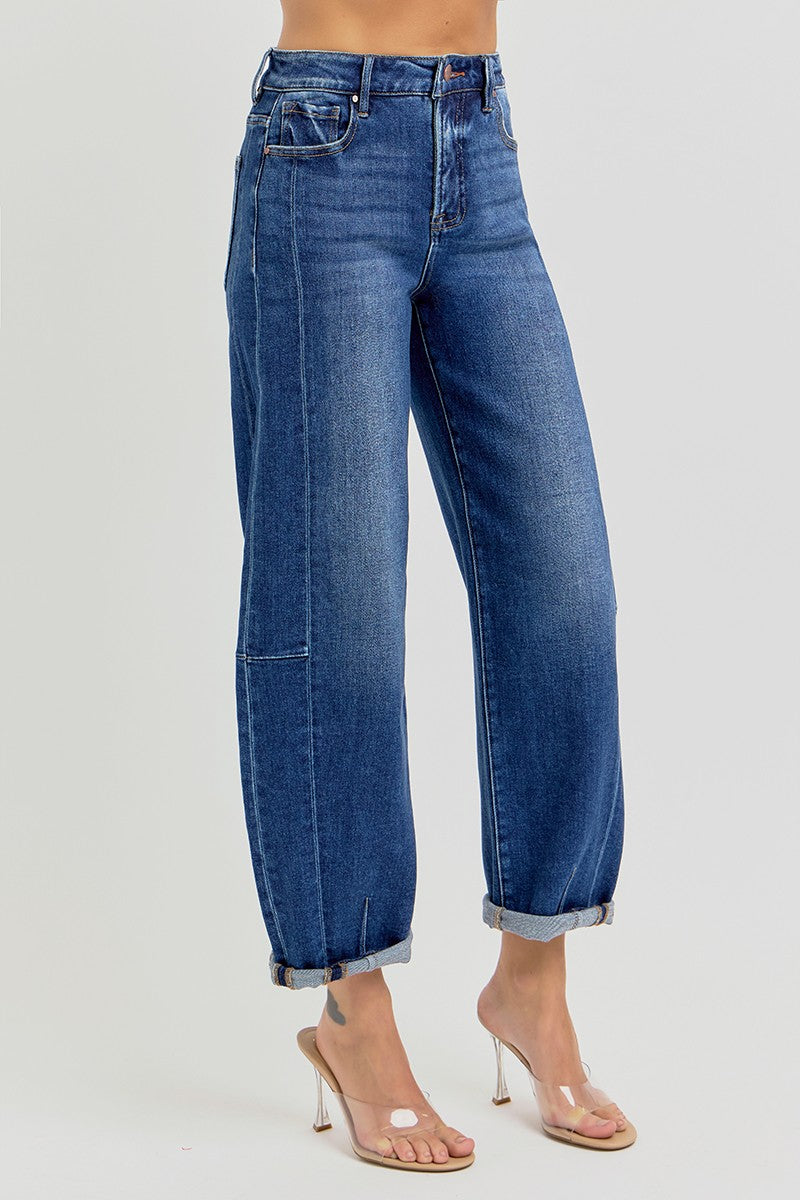 RISEN High Rise Barrel Jeans Dark