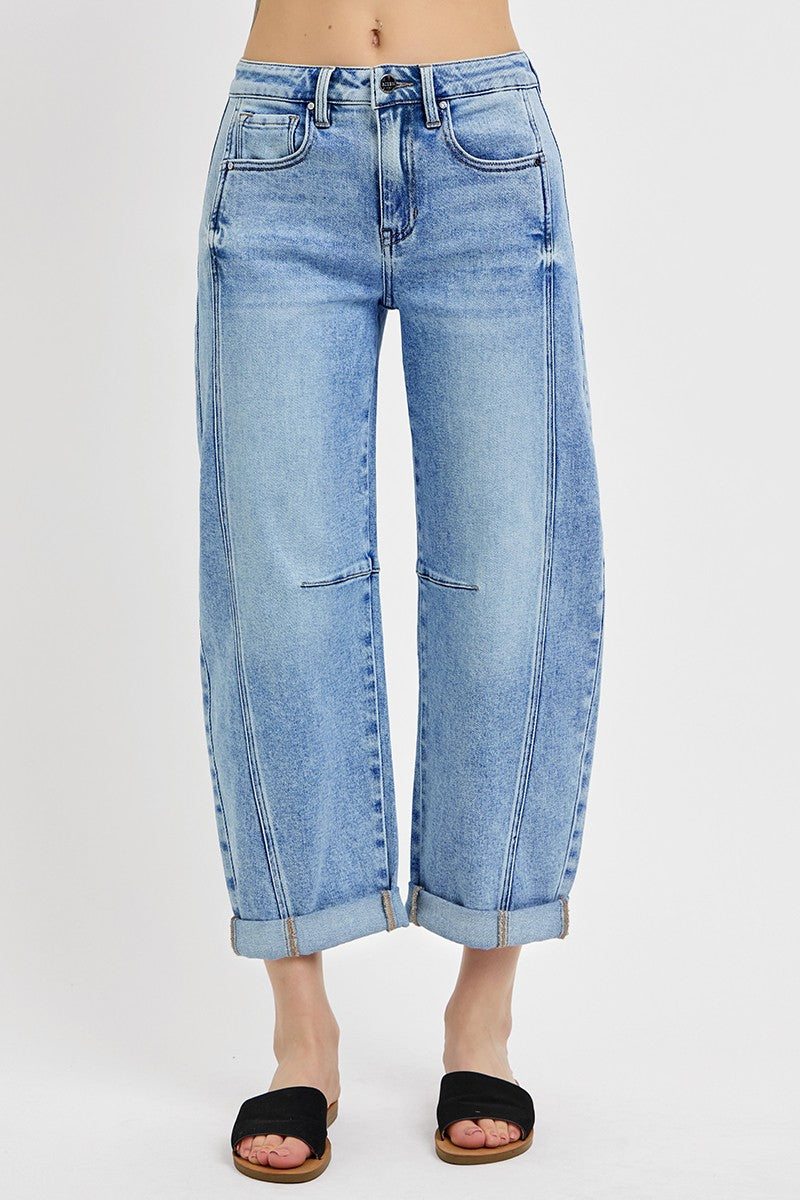 RISEN High Rise Boyfriend Cuffed Barrel Jeans Medium