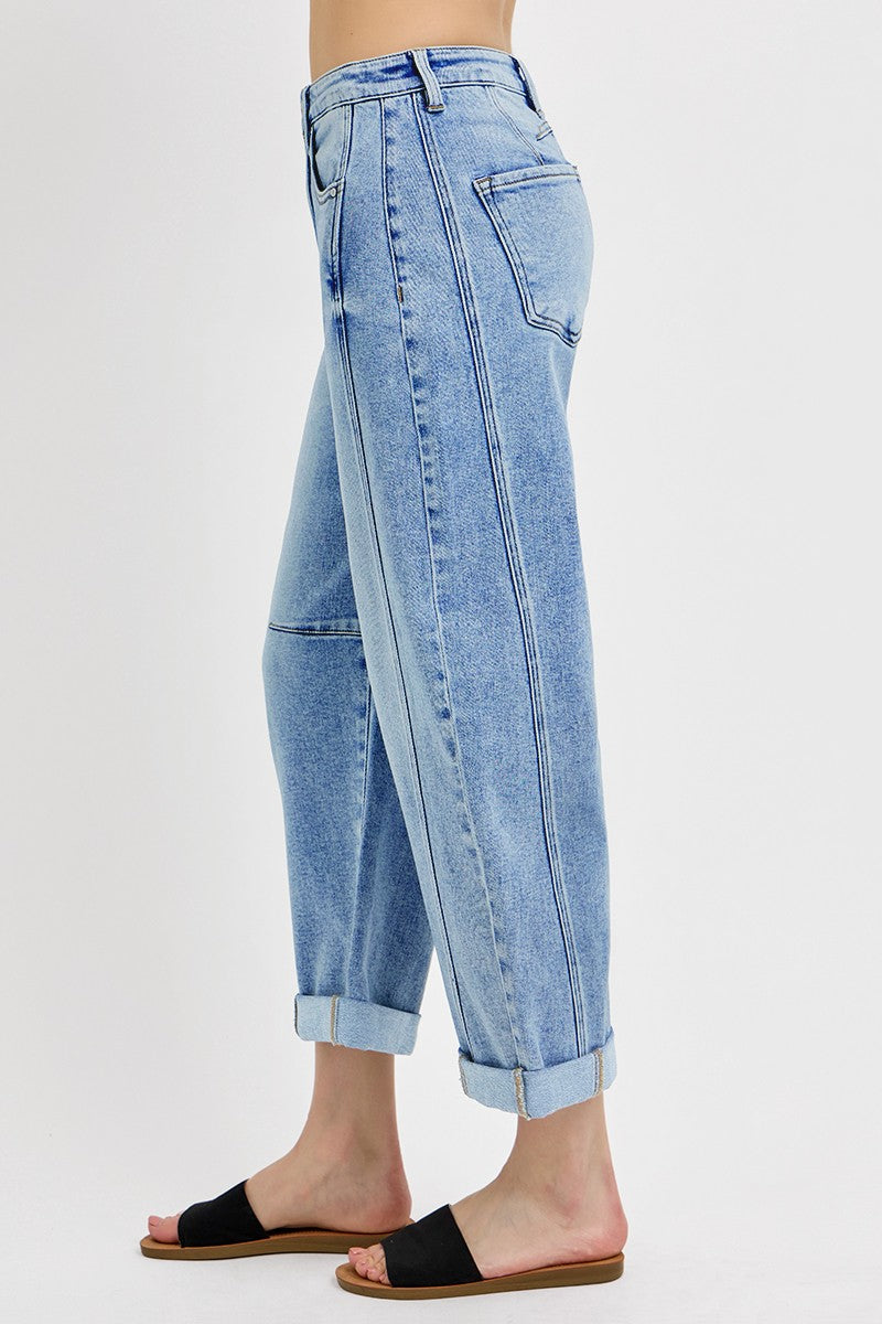 RISEN High Rise Boyfriend Cuffed Barrel Jeans Medium