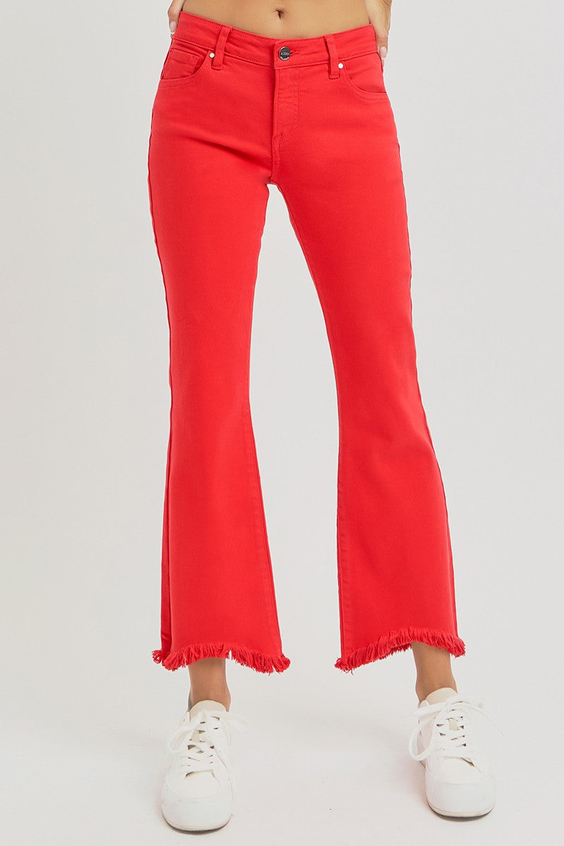 RISEN Tummy Control Low Rise Crop Flare Step Hem Pants