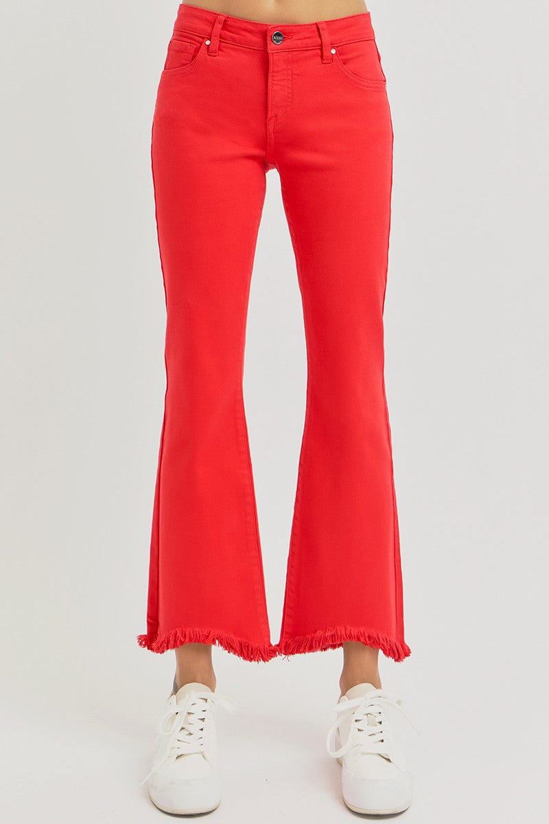 RISEN Tummy Control Low Rise Crop Flare Step Hem Pants