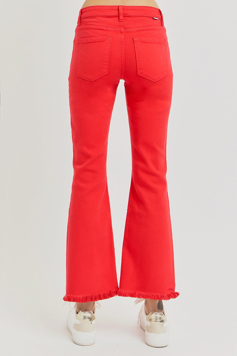 RISEN Tummy Control Low Rise Crop Flare Step Hem Pants