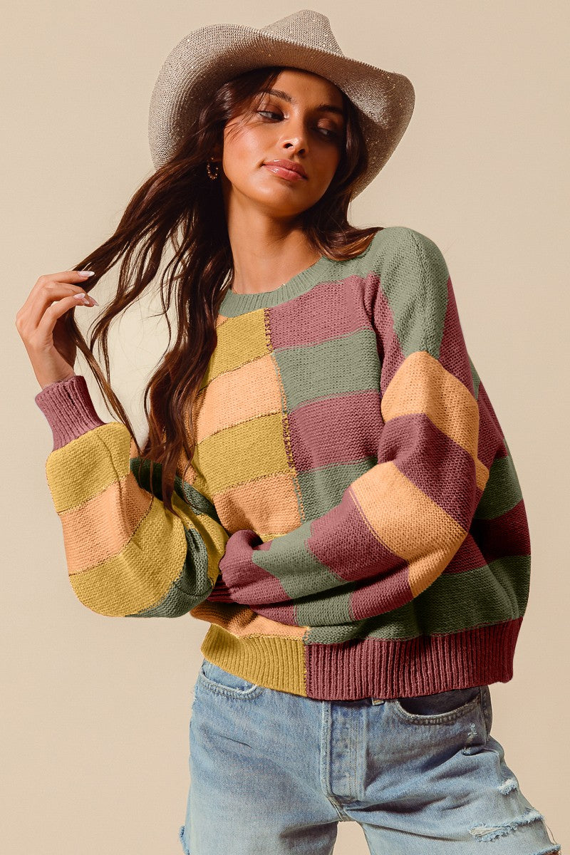 SO ME Multi Color Half Block Sweater
