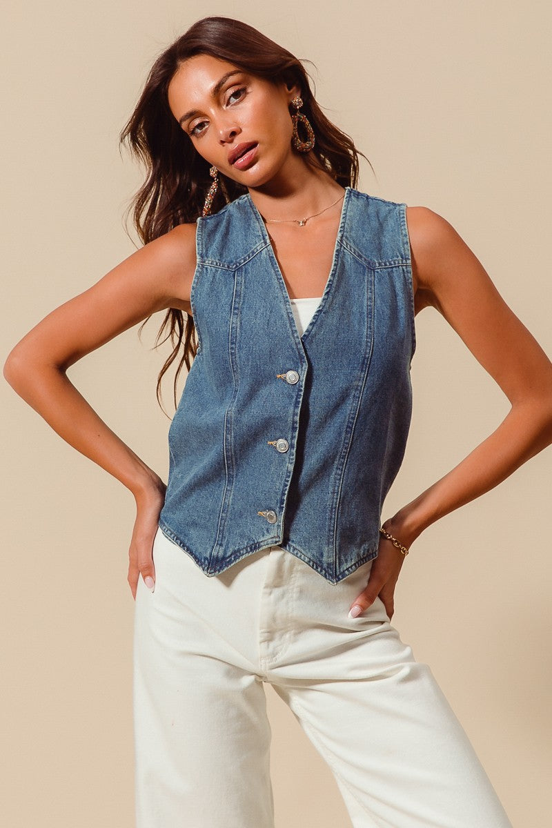 SO ME V Neck Denim Vest