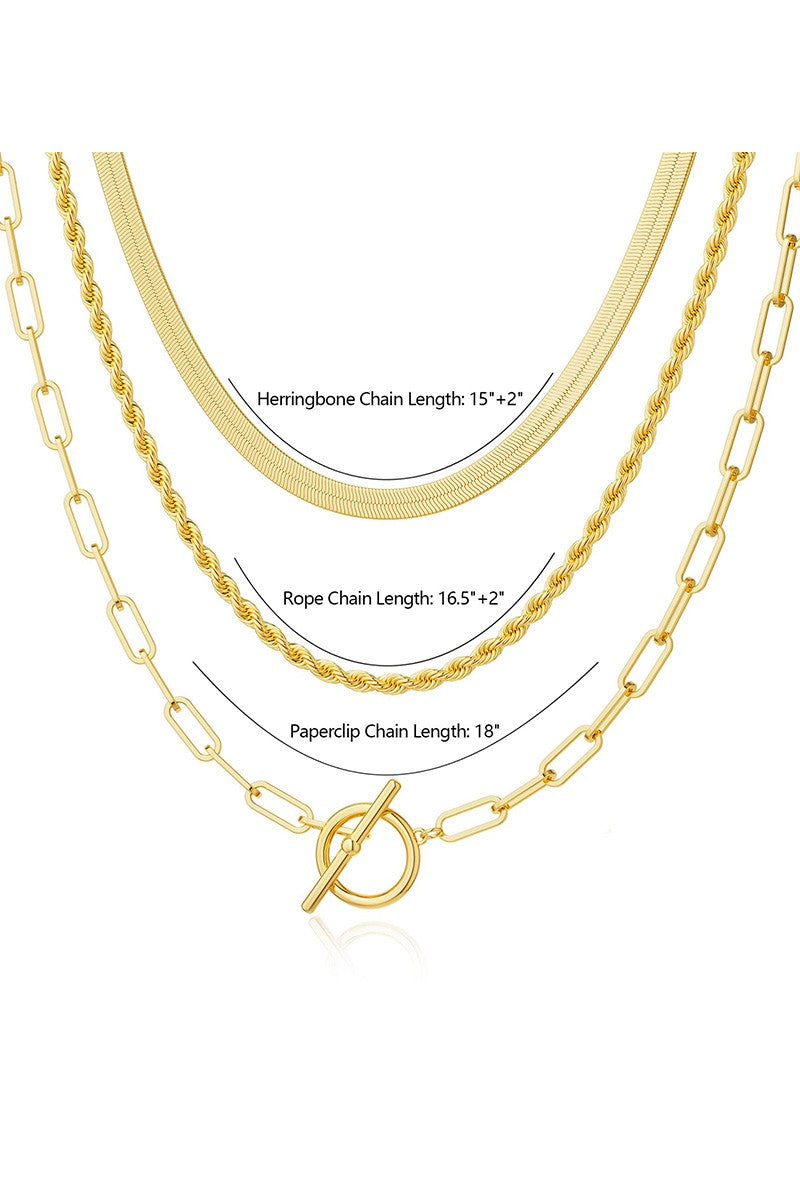 SWAN Gold Ot Clasp Pendant Layered Chain Necklace