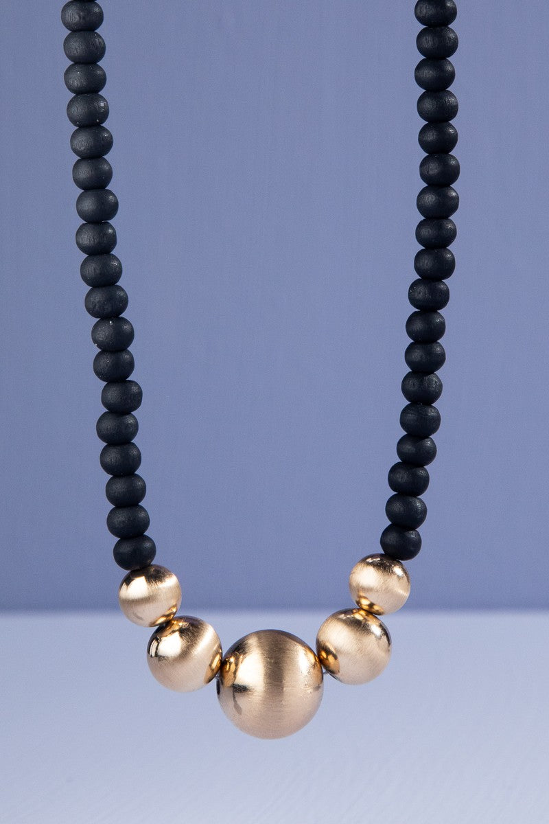 URBANISTA Metal Wood Bead Necklaces in 4 Colors