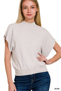 ZENANA Mock Neck Short Dolman Sleeve Sweater