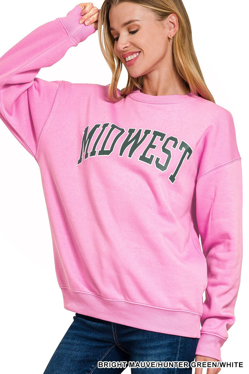 ZENANA Midwest Printed Fleece Sweatshirt