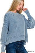 ZENANA Washed Side Slit Oversized Cropped Sweater