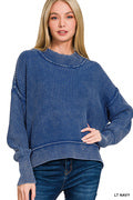 ZENANA Washed Side Slit Oversized Cropped Sweater