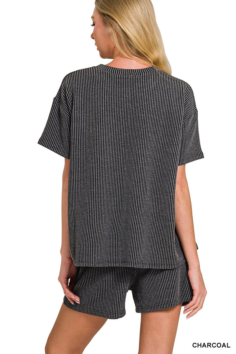 ZENANA Corded Rib Short Sleeve Tee and Shorts Set