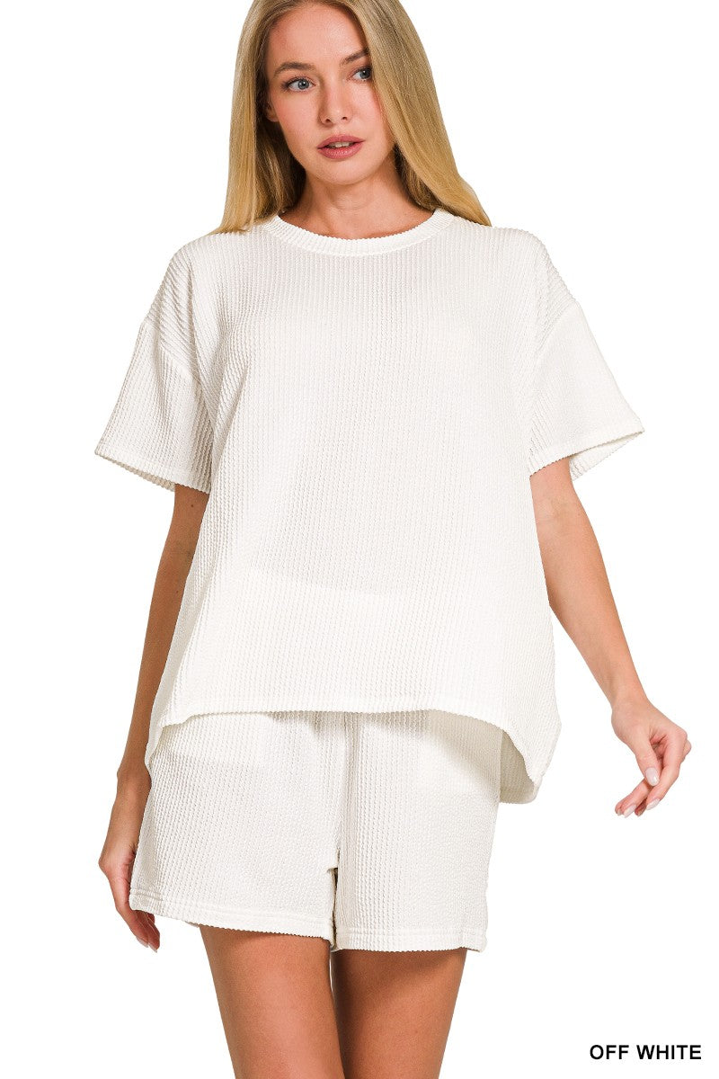 ZENANA Corded Rib Short Sleeve Tee and Shorts Set