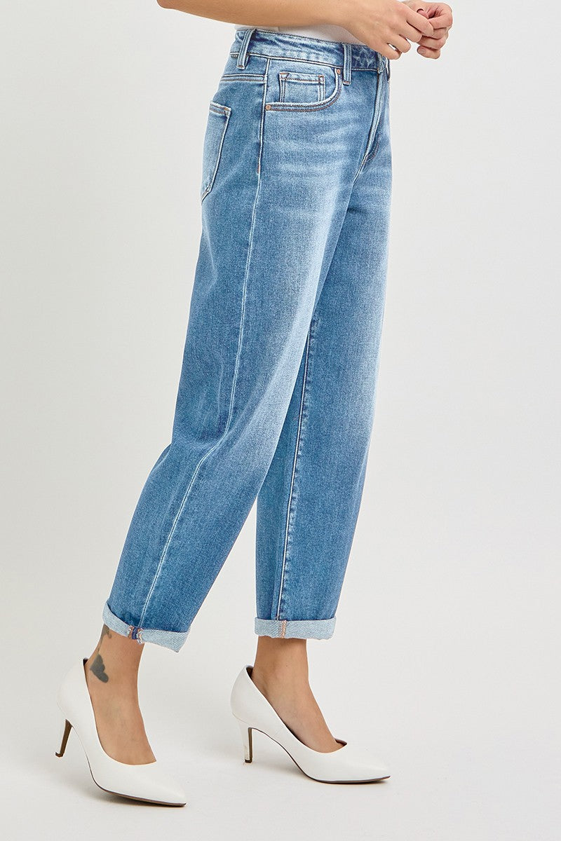 RISEN High Rise Crop Mild Barrel Cuffed Jeans