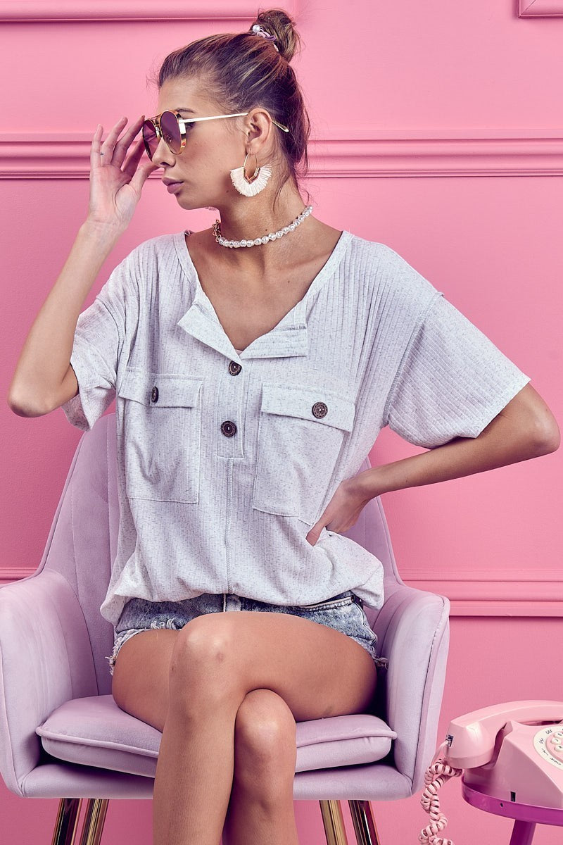 BIBI Dusty Pink Rib Knit Shirt