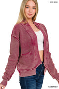 ZENANA Washed Drop Shoulder Cabernet Cardigan
