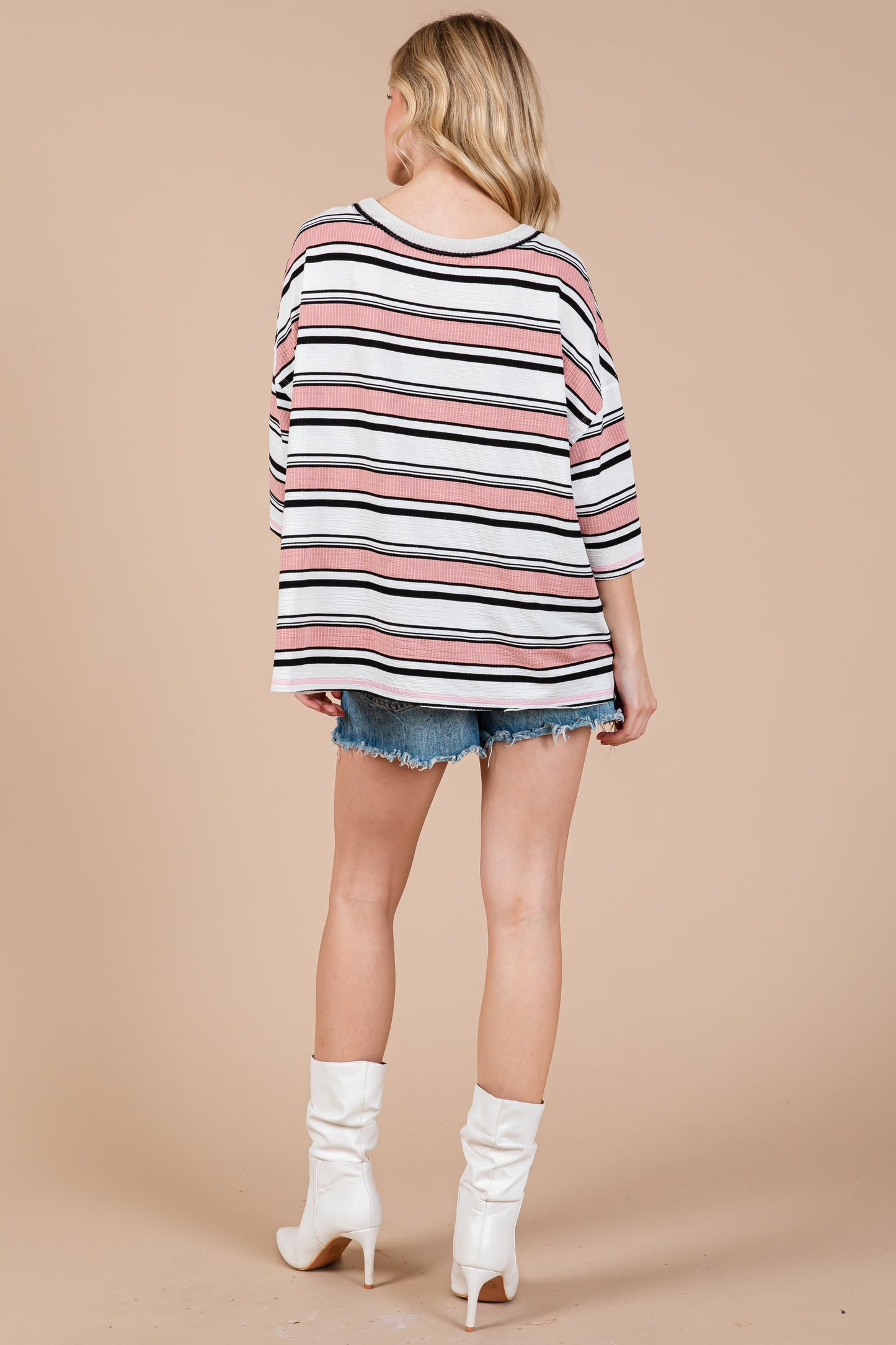 CES FEMME Striped Color Block Top