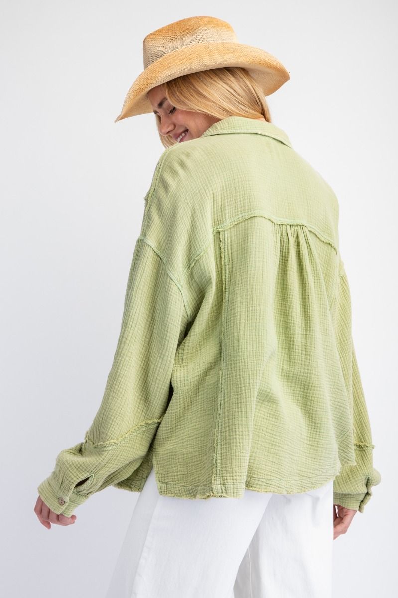 EASEL Plus Sage Green Gauze Shirt