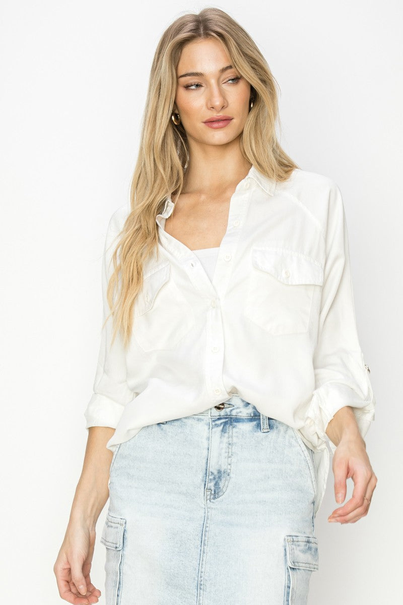 RISEN Cream Oversized Tencel Shirt