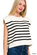 ZENANA Oversized Crew Neck Striped Sweater