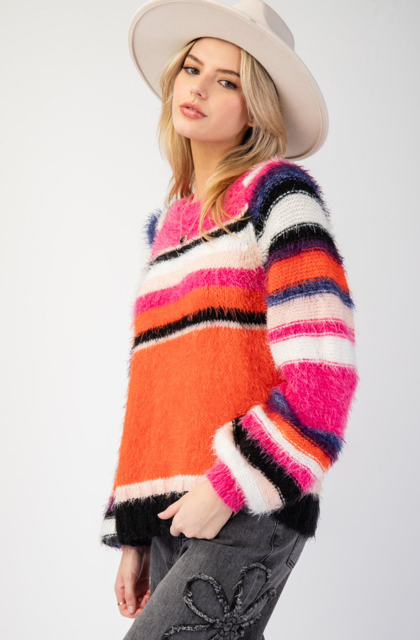 EASEL  Fuzzy Striped Sweater