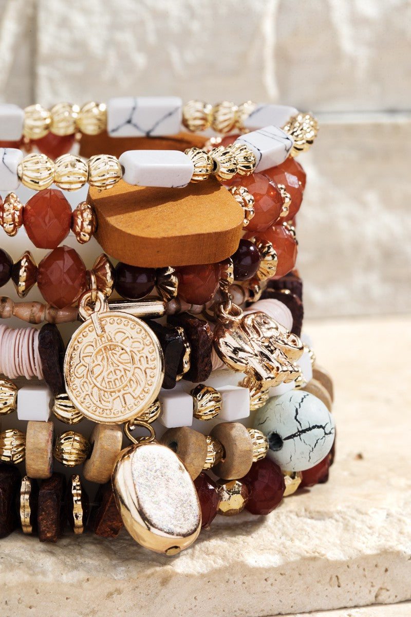 URBANISTA Layered Natural Stone Pink Sand Bracelet Stack