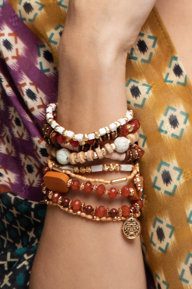URBANISTA Layered Natural Stone Pink Sand Bracelet Stack
