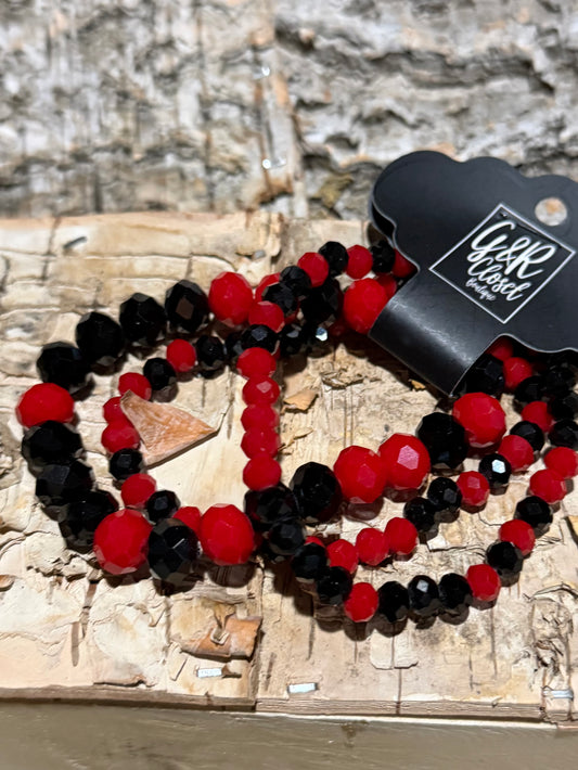 DMC Red and Black Facet Bead Bracelet